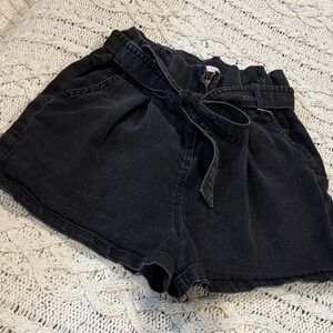 High Waist Black Women's Shorts with Tie-Front